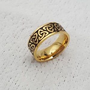 Viking Stainless Steel Gold Plated Celtics Knot Wicca Ring Size - 11.50